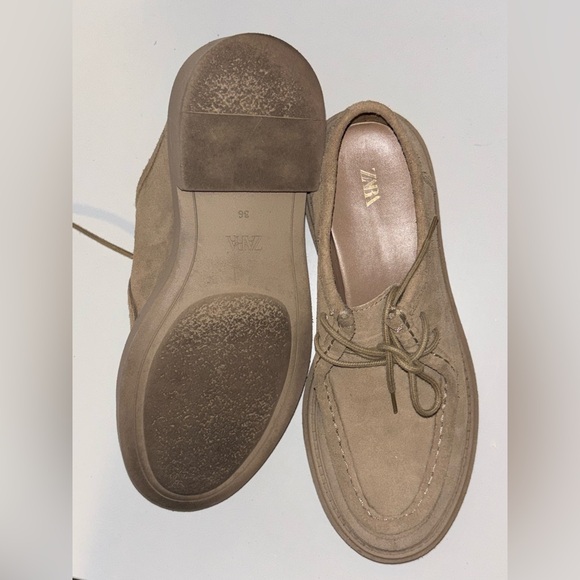 ZARA x Clarks Taupe Suede Platform Loafers EU 36/US 6 Granny Cottagecore Neutral - Picture 8 of 9